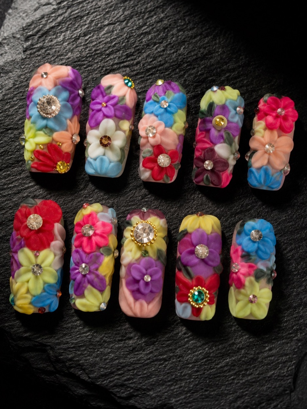 Sunflower Night Glow Floral Press-On Nails - Multicolor